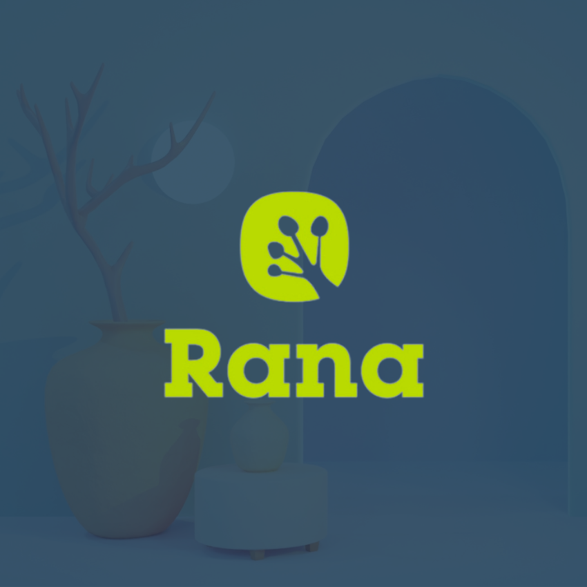 Bright green logo design with a flower bud in an irregular square laid over a photo of a tree branch in a vase