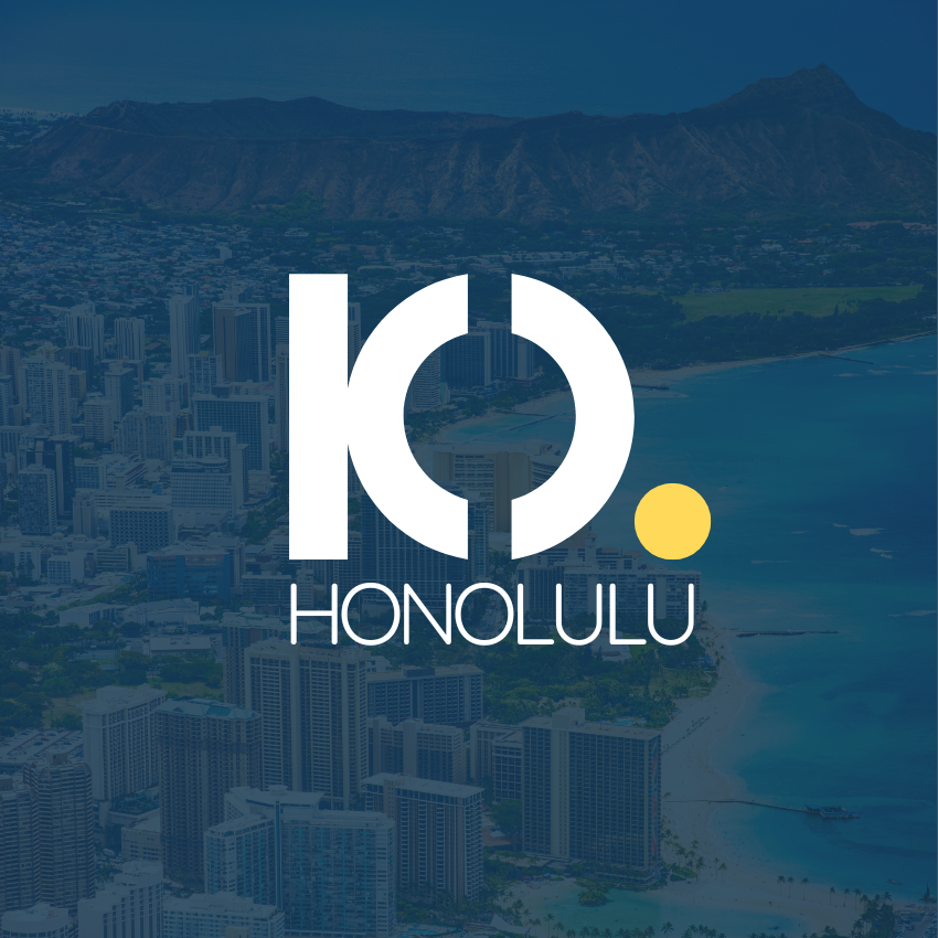 White text logo design preview that says IO laid over an image of Honolulu