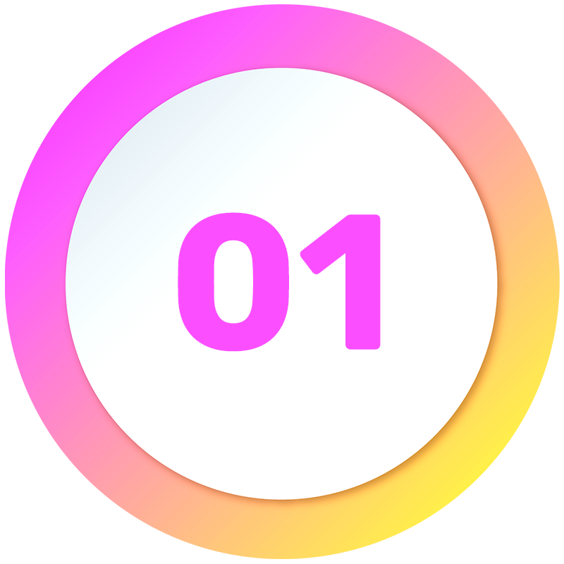 Gradient pink and yellow circle with the number 1 on it