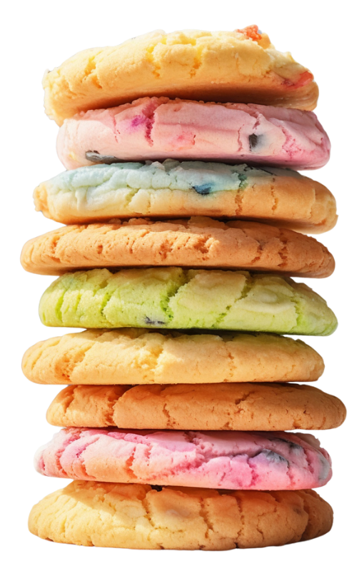 2 stacks of rainbow colored, round cookies